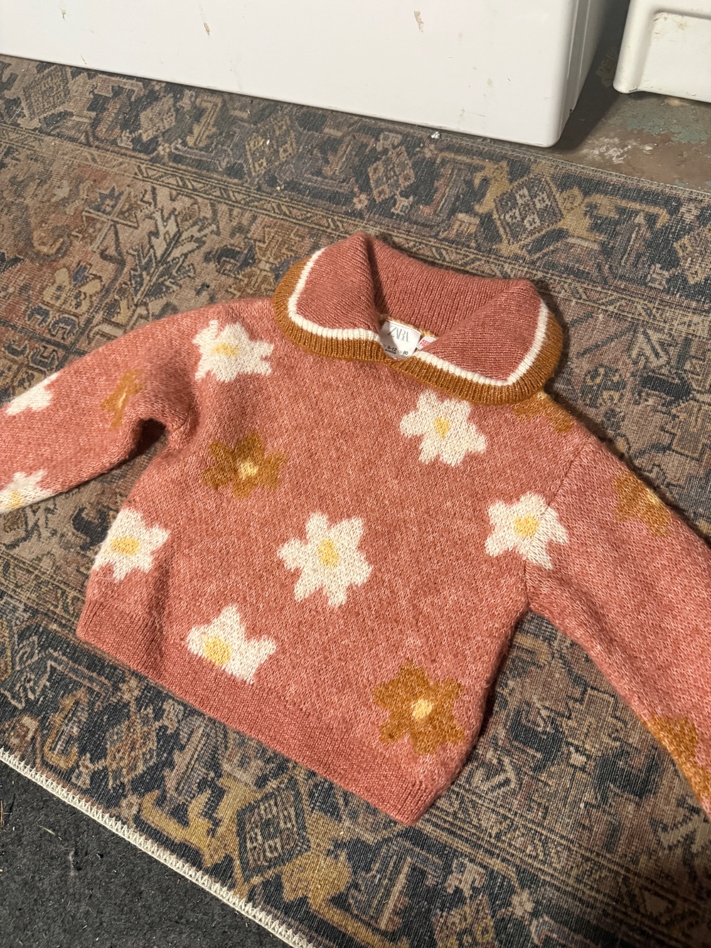 Zara Kids Wool Dusty Rose Floral Collar Sweater